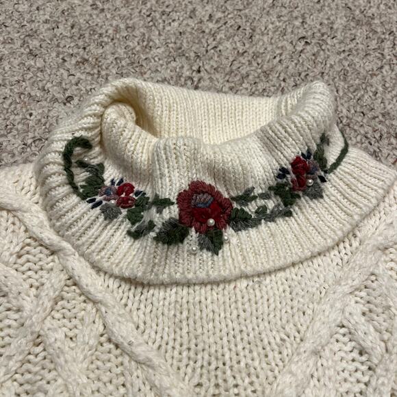 Vintage Bobbie Brooks Cable Knit Floral Sweater Sz M Chunky Knit Oversized - Picture 4 of 6